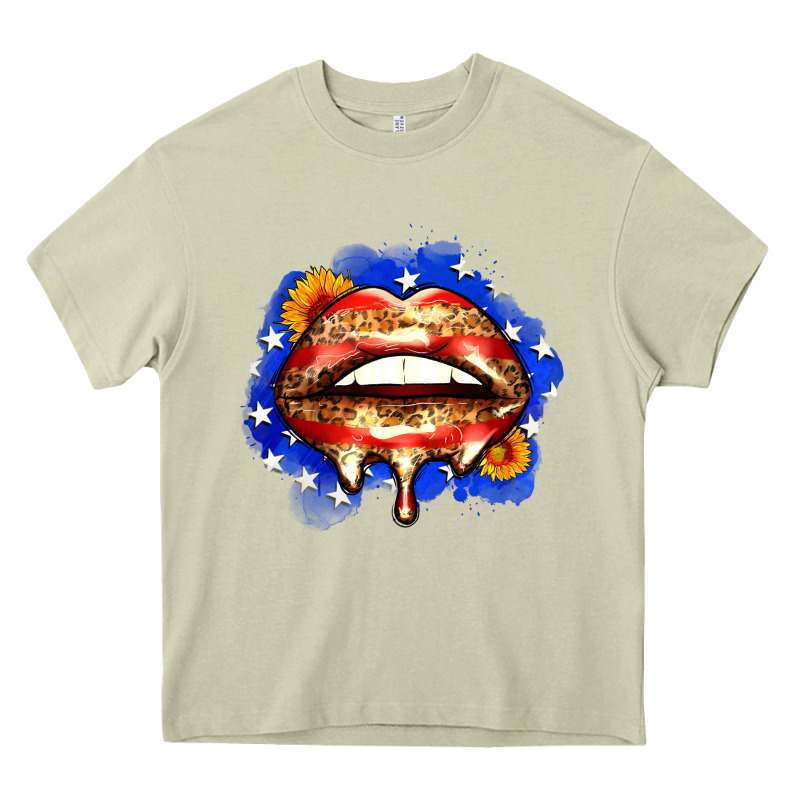 Leopard American Flag Lips Heavy Core Tee by Zillion Design Studio | Teevron