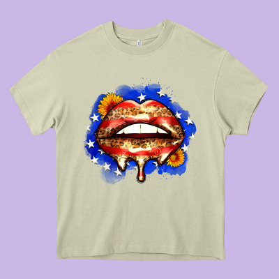 Leopard American Flag Lips Heavy Core Tee Designed By Zillion Design Studio