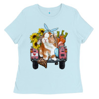 Baby Blue easter truck with bunny sunflowers and eggs Ladies Tee - RanaPortraitStore