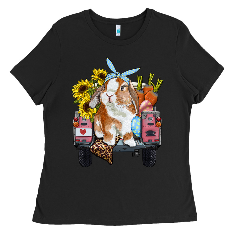 Easter Truck With Bunny Sunflowers And Eggs Ladies Tee by RanaPortraitStore | Teevron