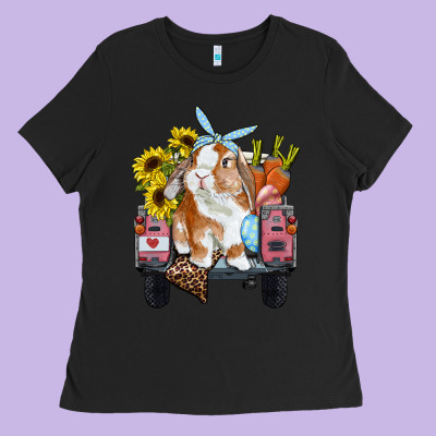 Easter Truck With Bunny Sunflowers And Eggs Ladies Tee Designed By Ranaportraitstore