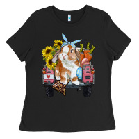 Black easter truck with bunny sunflowers and eggs Ladies Tee - RanaPortraitStore