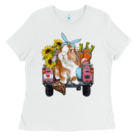 White easter truck with bunny sunflowers and eggs Ladies Tee - RanaPortraitStore