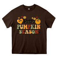 Chocolate Brown hello pumpkin season Heavy Core Tee - BarkalooDesign