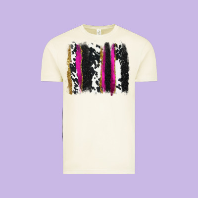 Cow , Yellow And Pink Glitter Brushstrokes Vintage Tee Designed By Adodesignshop