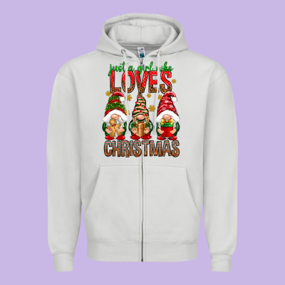 Just A Girl Who Loves Christmas Zipper Hoodie Designed By Nancycooperartshop