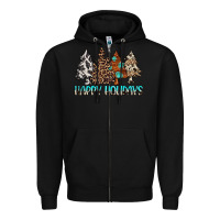 Black Happy Holidays Trees Zipper Hoodie - MaliasSmallBusiness