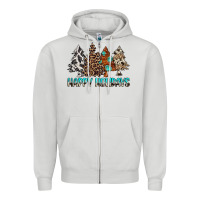 Dove Grey Happy Holidays Trees Zipper Hoodie - MaliasSmallBusiness