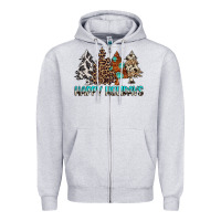 Heather Grey Happy Holidays Trees Zipper Hoodie - MaliasSmallBusiness