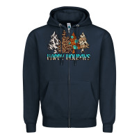 Navy Happy Holidays Trees Zipper Hoodie - MaliasSmallBusiness