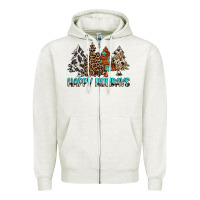 Oatmeal Heather Happy Holidays Trees Zipper Hoodie - MaliasSmallBusiness