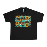 Sunflower And Cowhides With Wood And Turquoise Background Urban Heavy Tee | Teevron