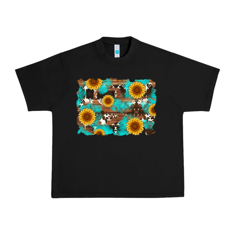 Sunflower And Cowhides With Wood And Turquoise Background Urban Heavy Tee by Artiststas | Teevron