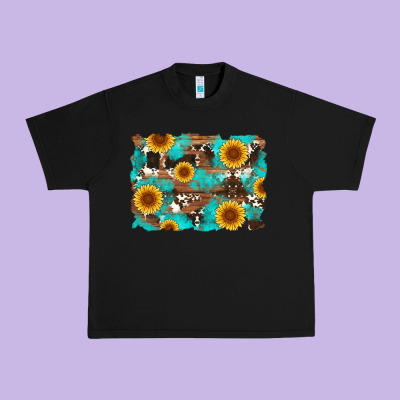 Sunflower And Cowhides With Wood And Turquoise Background Urban Heavy Tee Designed By Artiststas