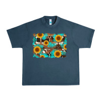 Midnight Navy sunflower and cowhides with wood and turquoise background Urban Heavy Tee - Artiststas