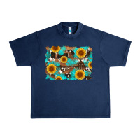 Navy sunflower and cowhides with wood and turquoise background Urban Heavy Tee - Artiststas