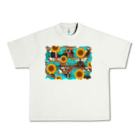Pistachio sunflower and cowhides with wood and turquoise background Urban Heavy Tee - Artiststas