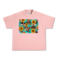 Salmon sunflower and cowhides with wood and turquoise background Urban Heavy Tee - Artiststas