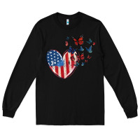 Black 4th of july american flag heart butterfly Long Sleeve Tee - MaliasSmallBusiness