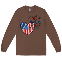 Chestnut 4th of july american flag heart butterfly Long Sleeve Tee - MaliasSmallBusiness