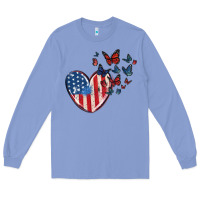 Colony Blue 4th of july american flag heart butterfly Long Sleeve Tee - MaliasSmallBusiness