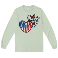 Matcha 4th of july american flag heart butterfly Long Sleeve Tee - MaliasSmallBusiness