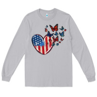 Moon Dust 4th of july american flag heart butterfly Long Sleeve Tee - MaliasSmallBusiness