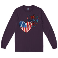 Plum 4th of july american flag heart butterfly Long Sleeve Tee - MaliasSmallBusiness