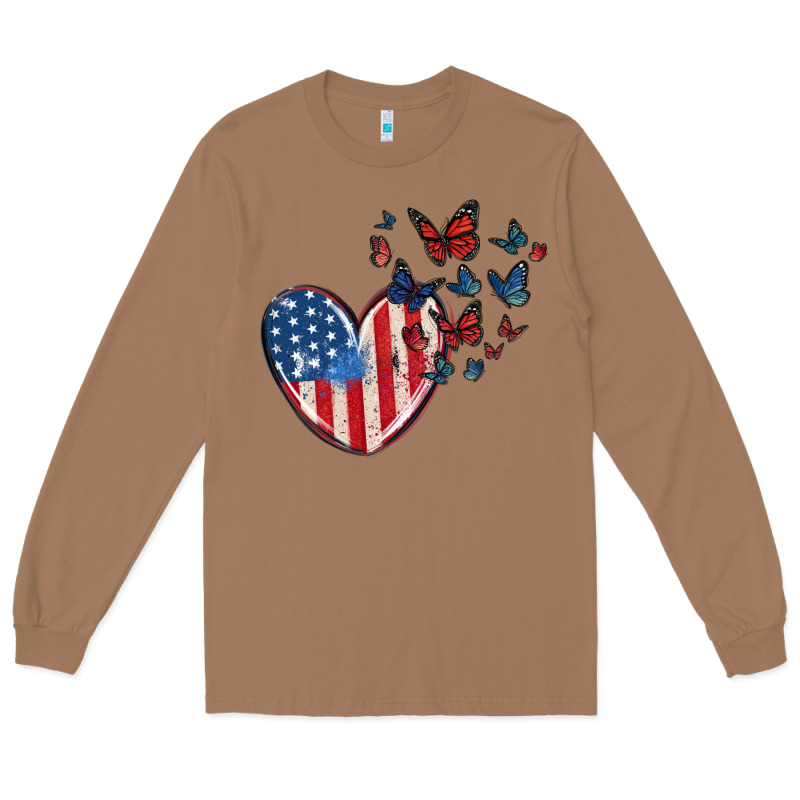 4th Of July American Flag Heart Butterfly Long Sleeve Tee by MaliasSmallBusiness | Teevron