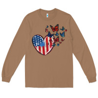 Toasted Coconut 4th of july american flag heart butterfly Long Sleeve Tee - MaliasSmallBusiness