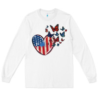 White 4th of july american flag heart butterfly Long Sleeve Tee - MaliasSmallBusiness