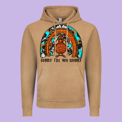 Gobble Till You Wobble Rainbow Vintage Hoodie Designed By Jahusdesignshop