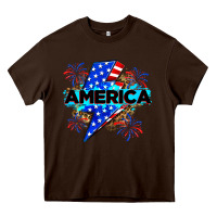 Chocolate Brown America with lightning bolt Heavy Core Tee - Zillion Design Studio