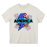 Cream America with lightning bolt Heavy Core Tee - Zillion Design Studio
