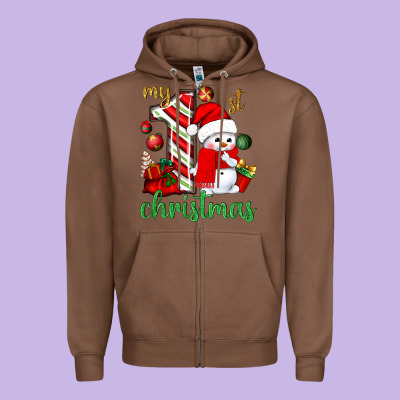 My 1st. Christmas With Cute Snowman Zipper Hoodie Designed By Nancycooperartshop