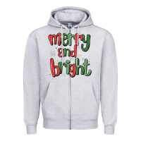 Heather Grey merry and bright Zipper Hoodie - MaliasSmallBusiness