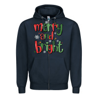 Navy merry and bright Zipper Hoodie - MaliasSmallBusiness