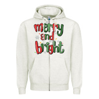 Oatmeal Heather merry and bright Zipper Hoodie - MaliasSmallBusiness