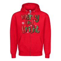 Red merry and bright Zipper Hoodie - MaliasSmallBusiness