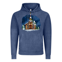 Vintage Denim Christmas church and snow Vintage Hoodie - AdoDesignShop