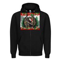 Black Merry Christmas skeleton Zipper Hoodie - NancyCooperArtShop