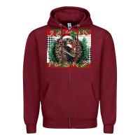 Burgundy Merry Christmas skeleton Zipper Hoodie - NancyCooperArtShop