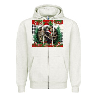 Oatmeal Heather Merry Christmas skeleton Zipper Hoodie - NancyCooperArtShop