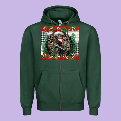 Merry Christmas Skeleton Zipper Hoodie Designed By Nancycooperartshop