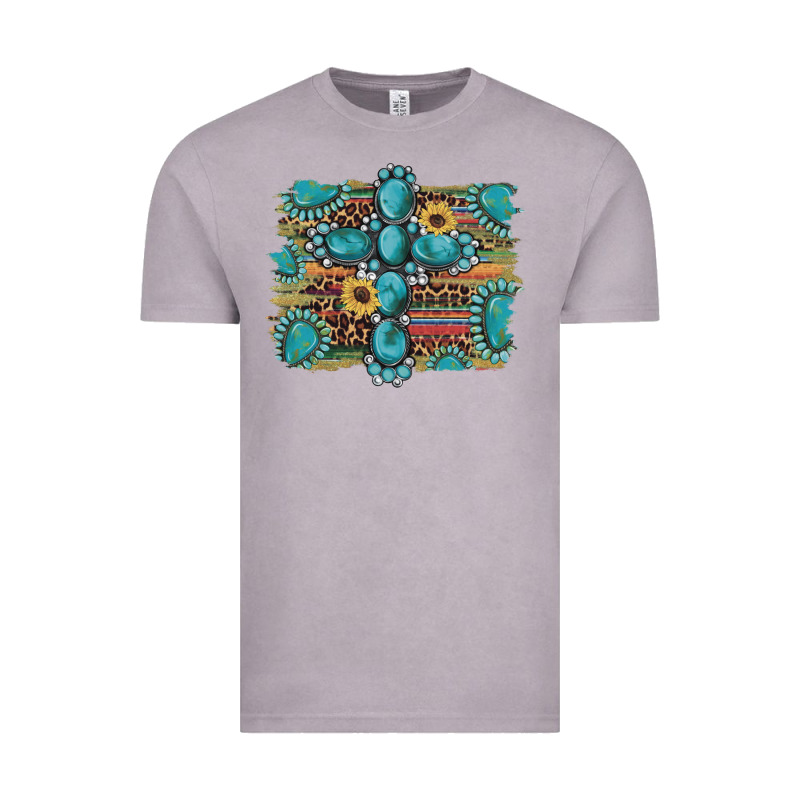 Western Gemstone Cross Sunflowers Serape Leopard Glitter Vintage Tee by Artiststas | Teevron