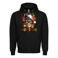 Black Merry Christmas skeleton messy bun Zipper Hoodie - NancyCooperArtShop
