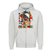 Dove Grey Merry Christmas skeleton messy bun Zipper Hoodie - NancyCooperArtShop