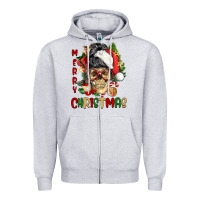 Heather Grey Merry Christmas skeleton messy bun Zipper Hoodie - NancyCooperArtShop
