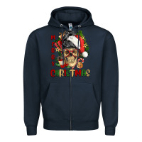 Navy Merry Christmas skeleton messy bun Zipper Hoodie - NancyCooperArtShop