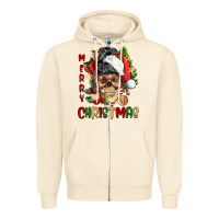 Sandshell Merry Christmas skeleton messy bun Zipper Hoodie - NancyCooperArtShop
